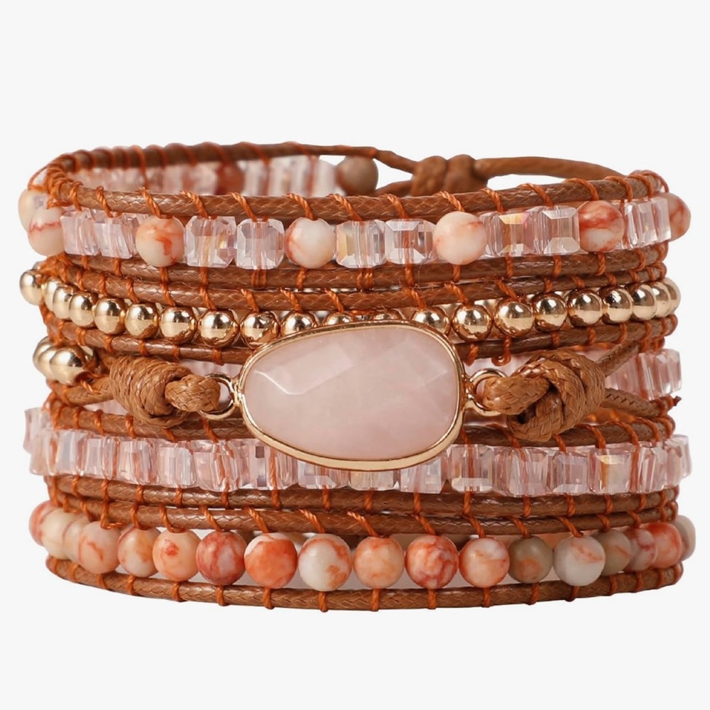 Bohemian Multi-Layered Bracelet with Pink and Gold Accents